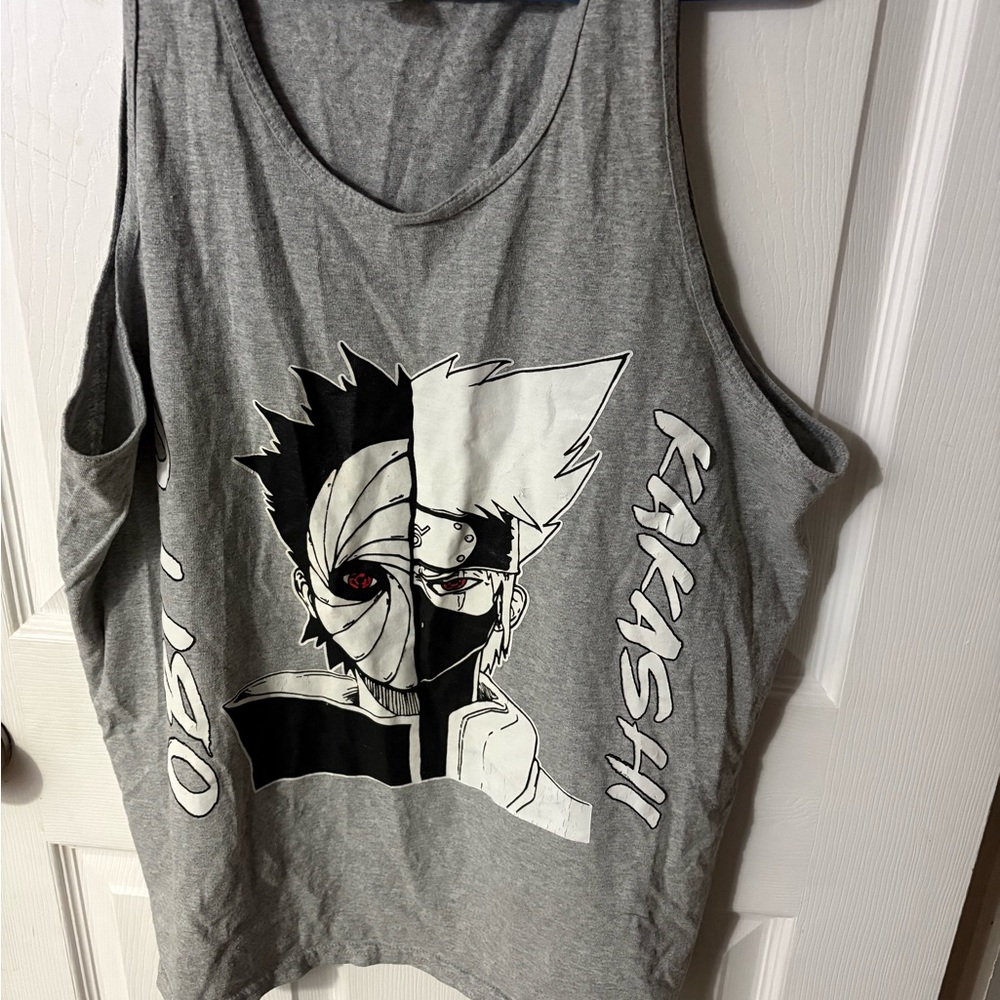 Gildan Gray XL Anime Naruto Graphic Sleeveless Top - Picture 2 of 3